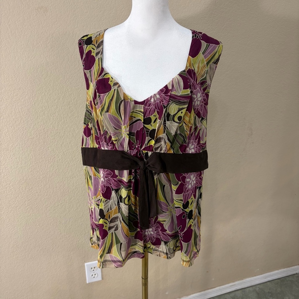 90S Y2K APT 9 STRETCH SLEEVELESS FLORAL SHIRT SZ XL FAIRY WHIMSICAL BOHO COTTAGE